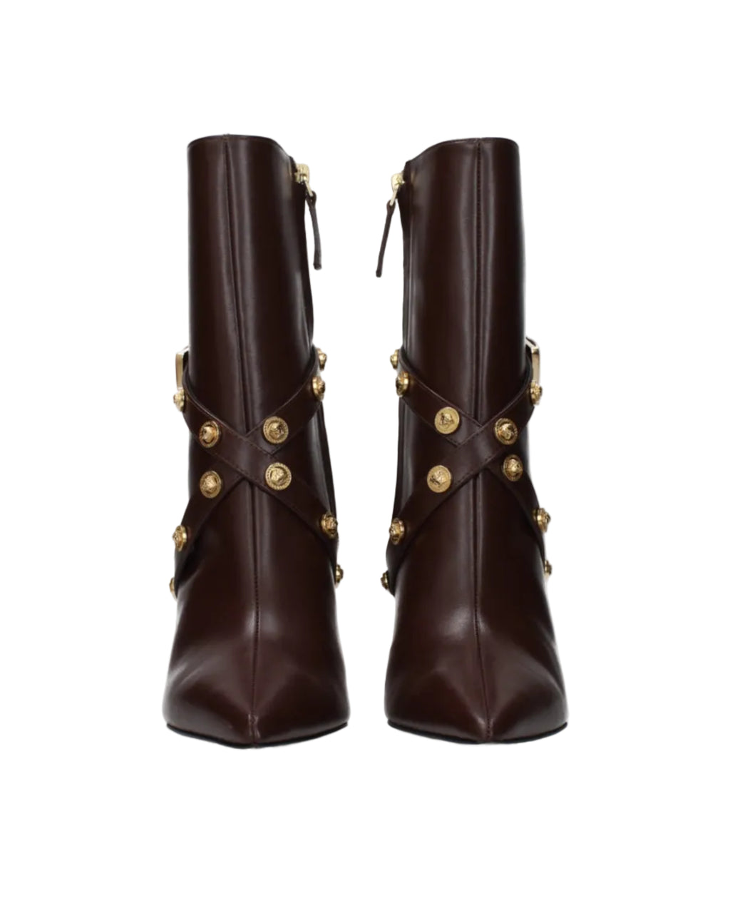Versace – Leather High Heel Ankle Boots Brown