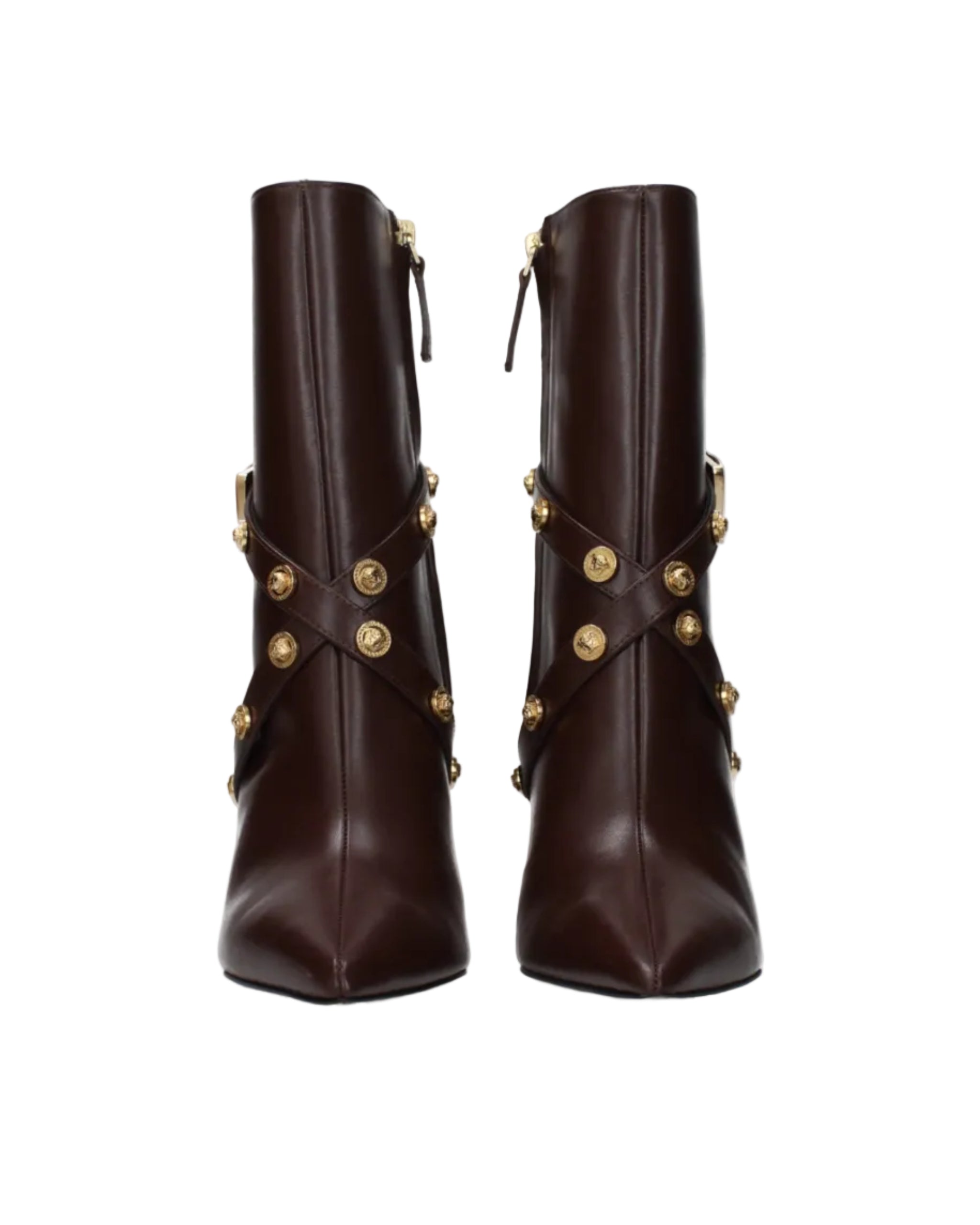Versace – Leather High Heel Ankle Boots Brown