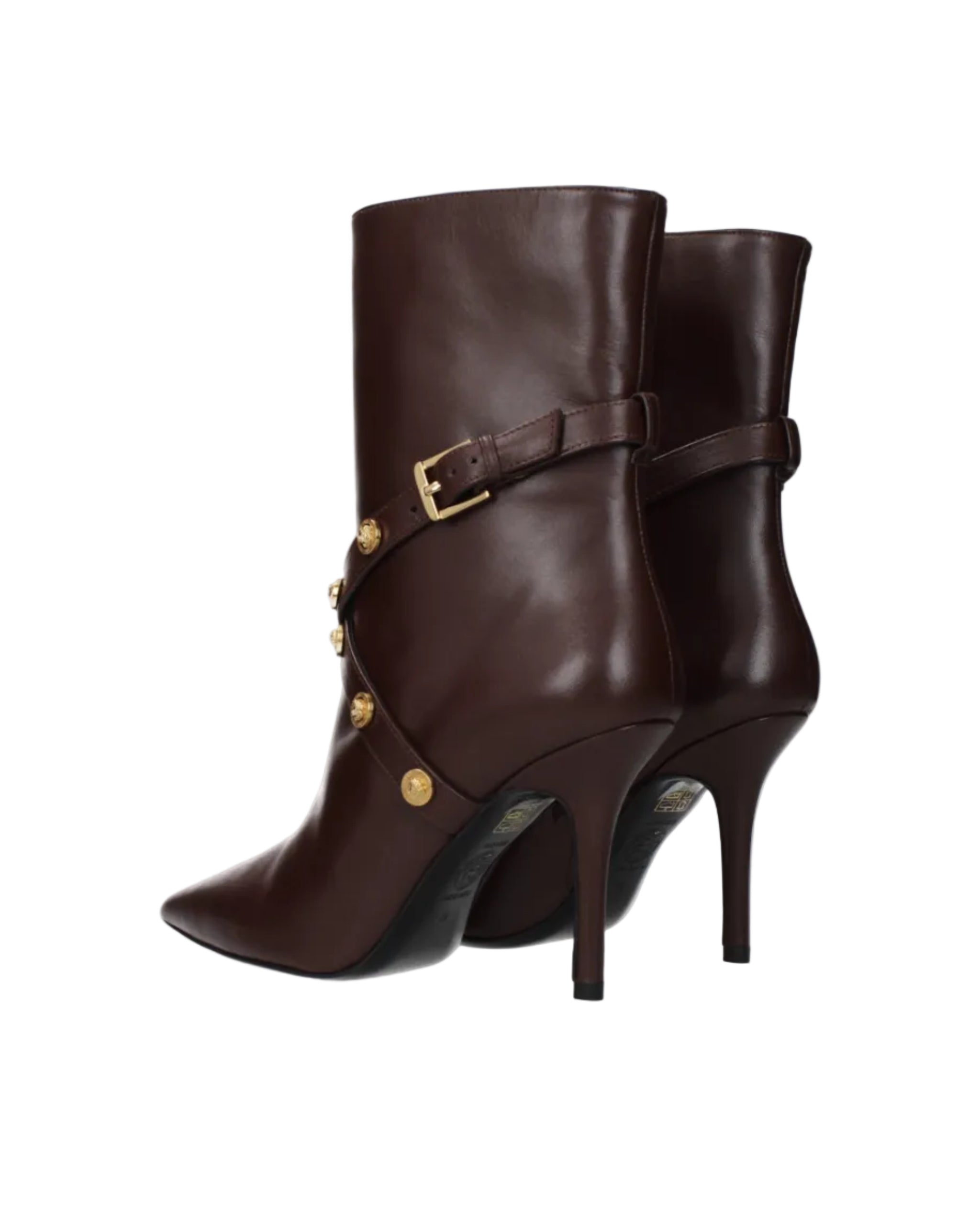 Versace – Leather High Heel Ankle Boots Brown