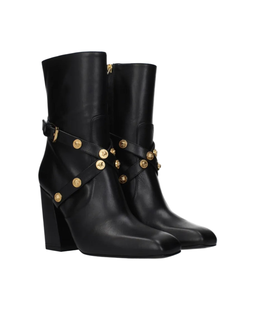 Versace – Leather High Heel Ankle Boots Black