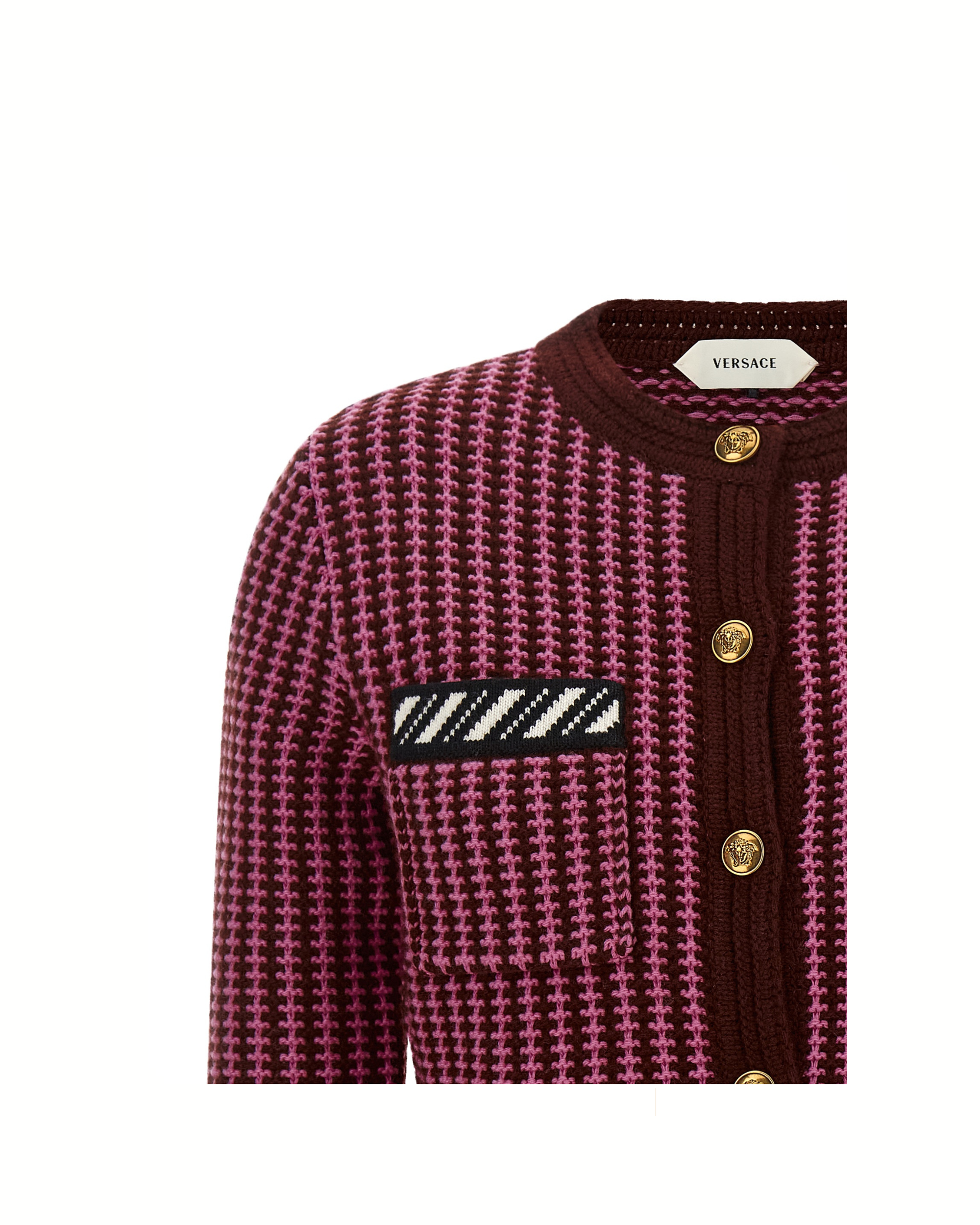 Versace Medusa Button Two-Tone Wool Cardigan