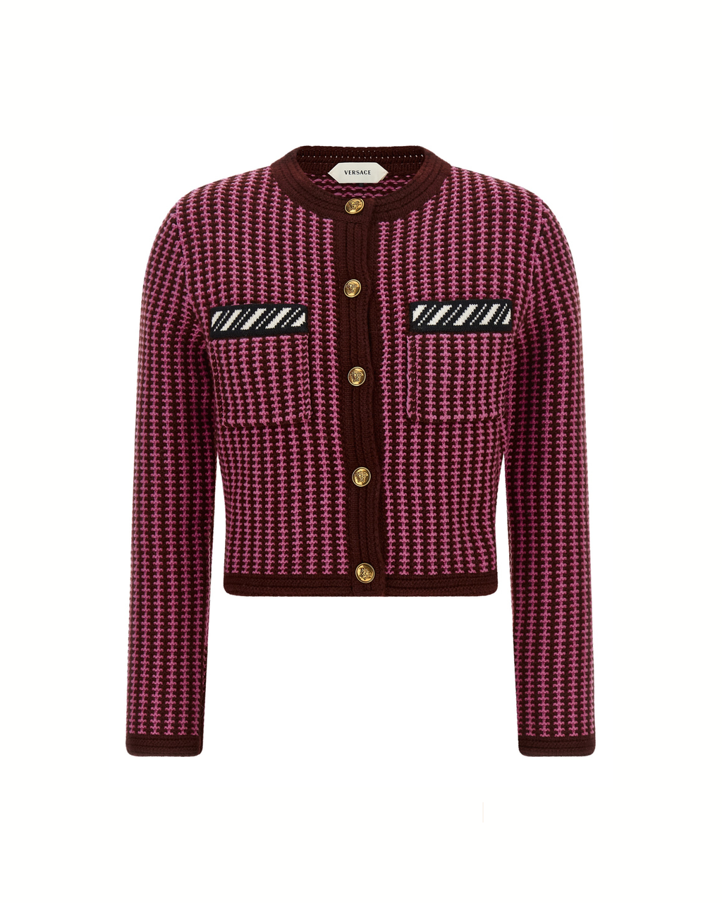 Versace Medusa Button Two-Tone Wool Cardigan