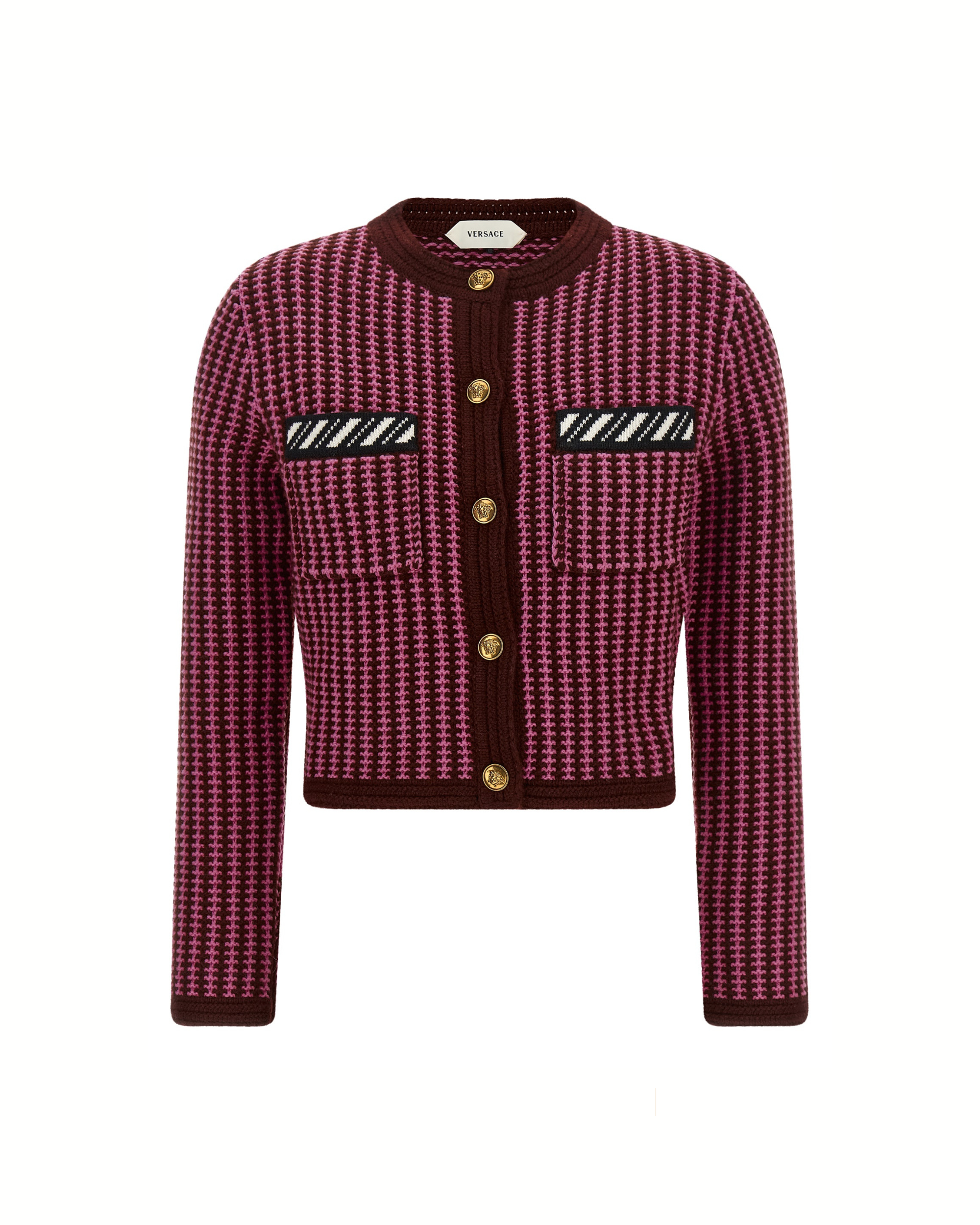 Versace Medusa Button Two-Tone Wool Cardigan