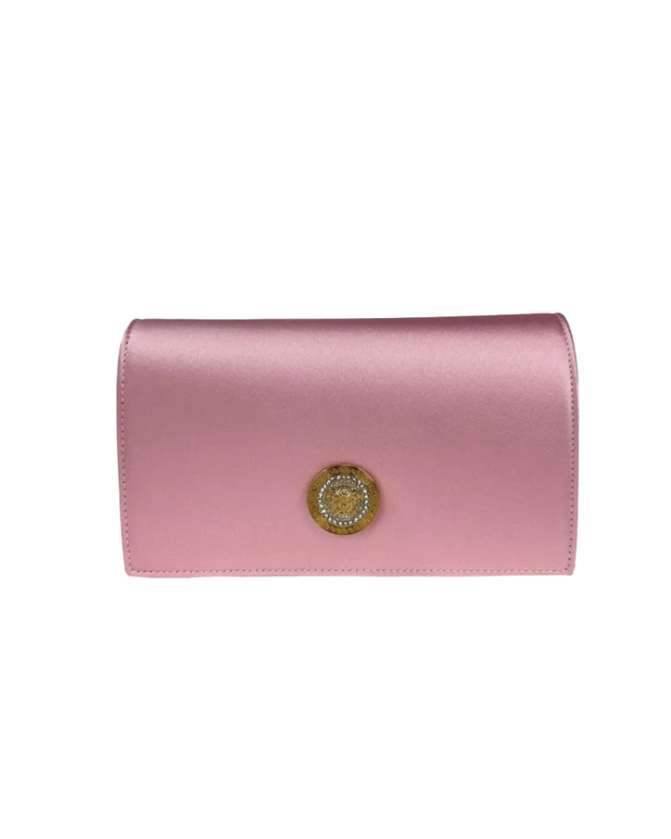 Versace – Medusa Crystal Satin Mini Chain Bag Pink