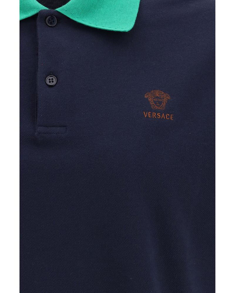 Versace – Medusa Embroidered Cotton Piqué Polo Navy & Green