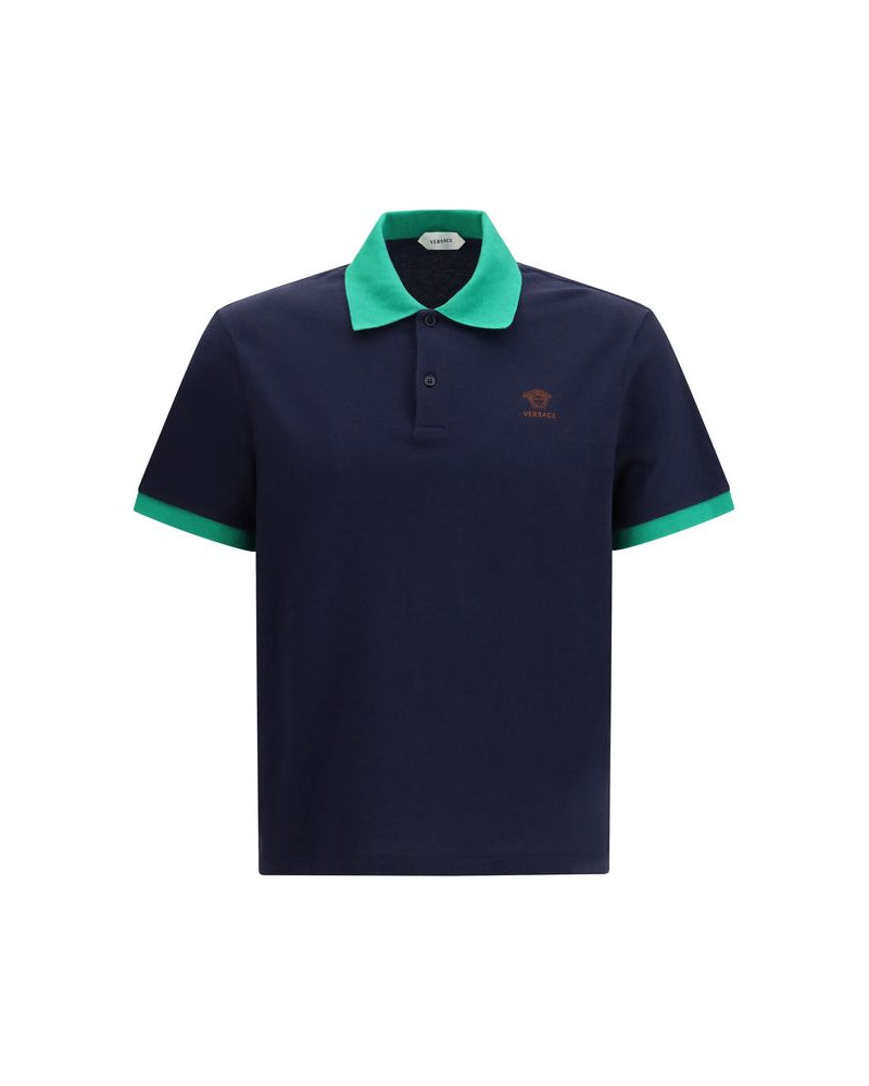 Versace – Medusa Embroidered Cotton Piqué Polo Navy & Green
