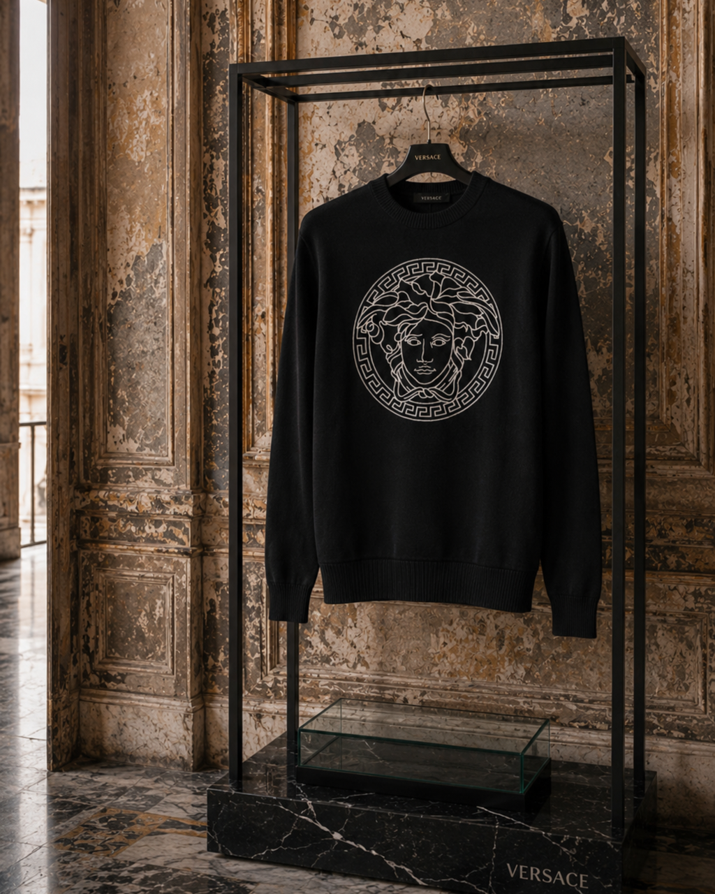 Versace – Medusa Embroidered Cotton Sweater Black