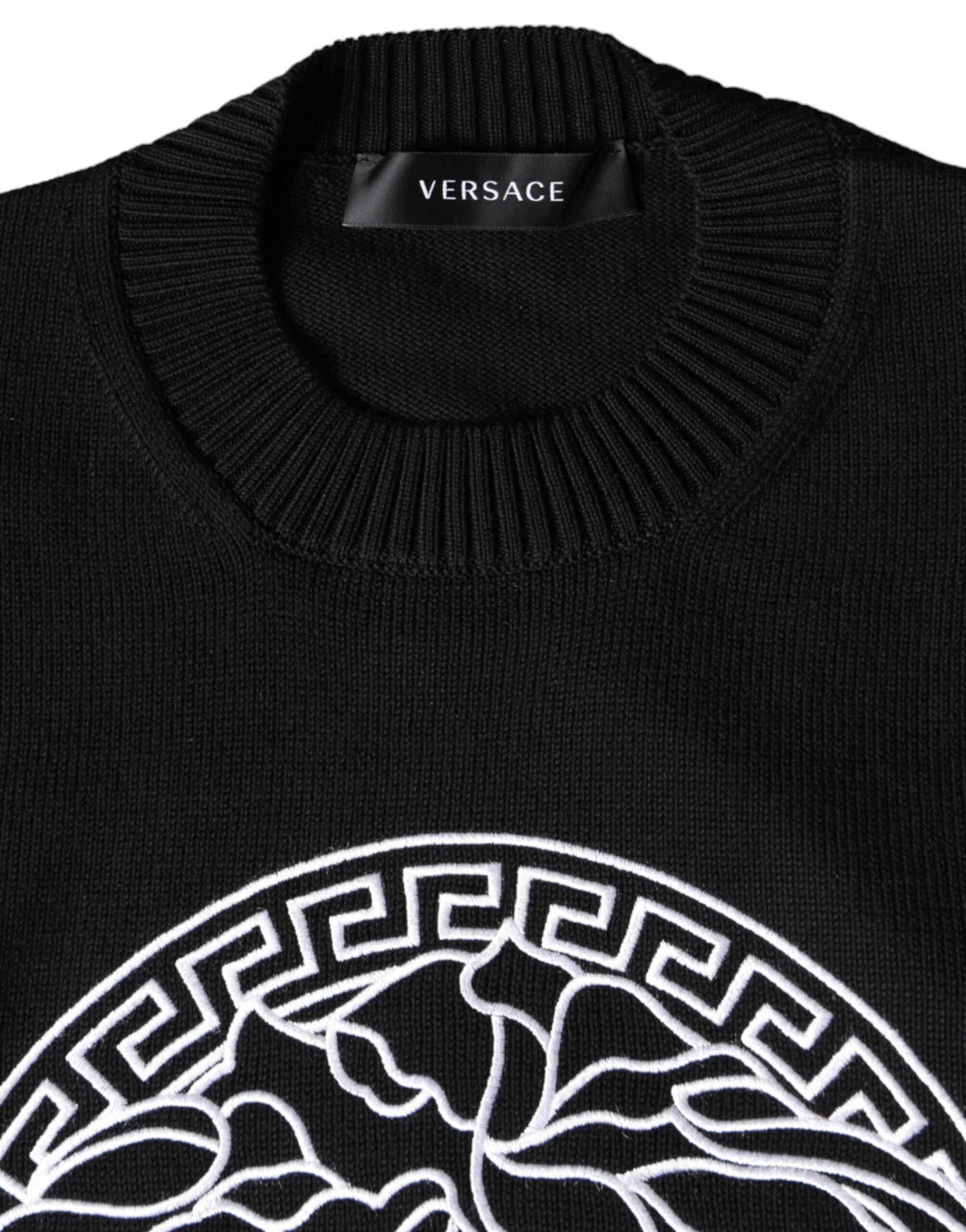 Versace – Medusa Embroidered Cotton Sweater Black