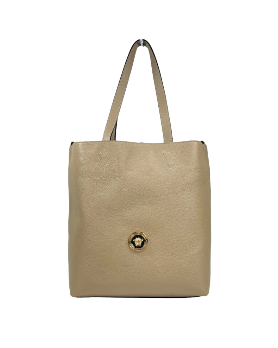 Versace – Medusa Large Leather Tote Bag Taupe