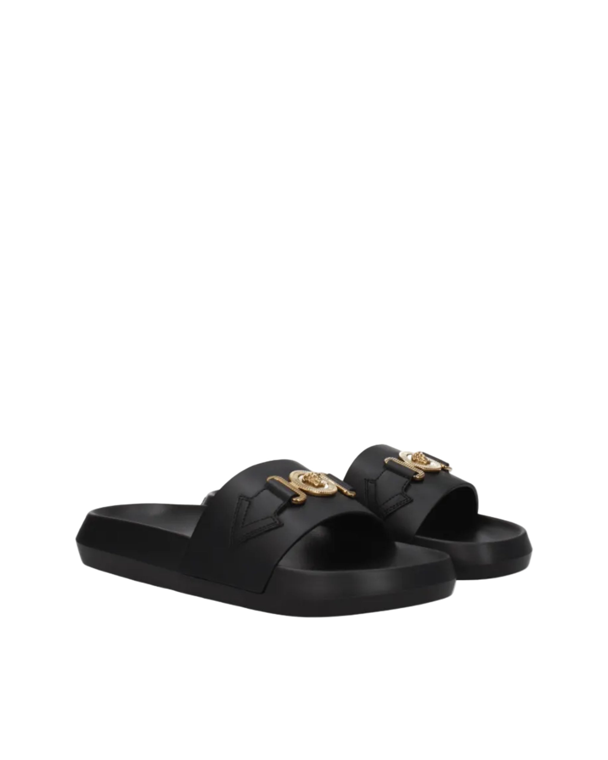 Versace – Medusa Leather Slide Sandals Black