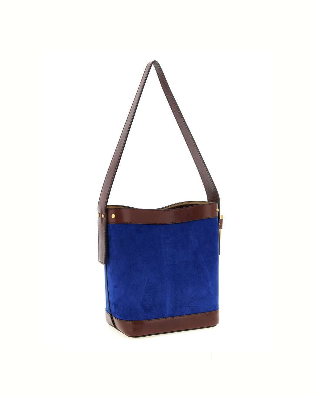 Versace Pivot Bucket Bag in Camoscio Blu con Medusa Cameo
