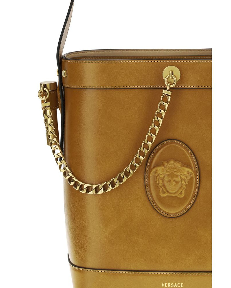 Versace – Pivot Small Leather Bucket Bag Brown