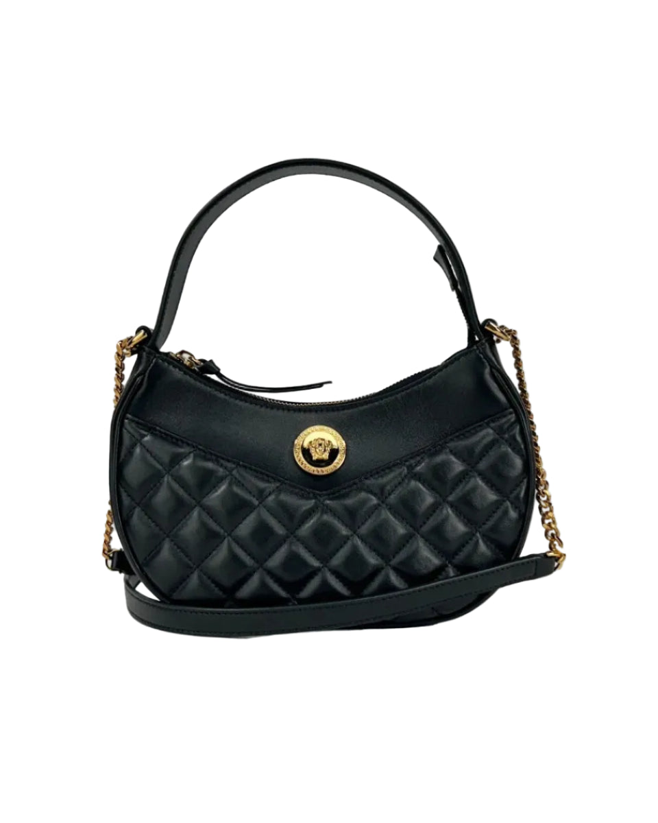 Versace – Quilted Leather Half Moon Chain Bag Black