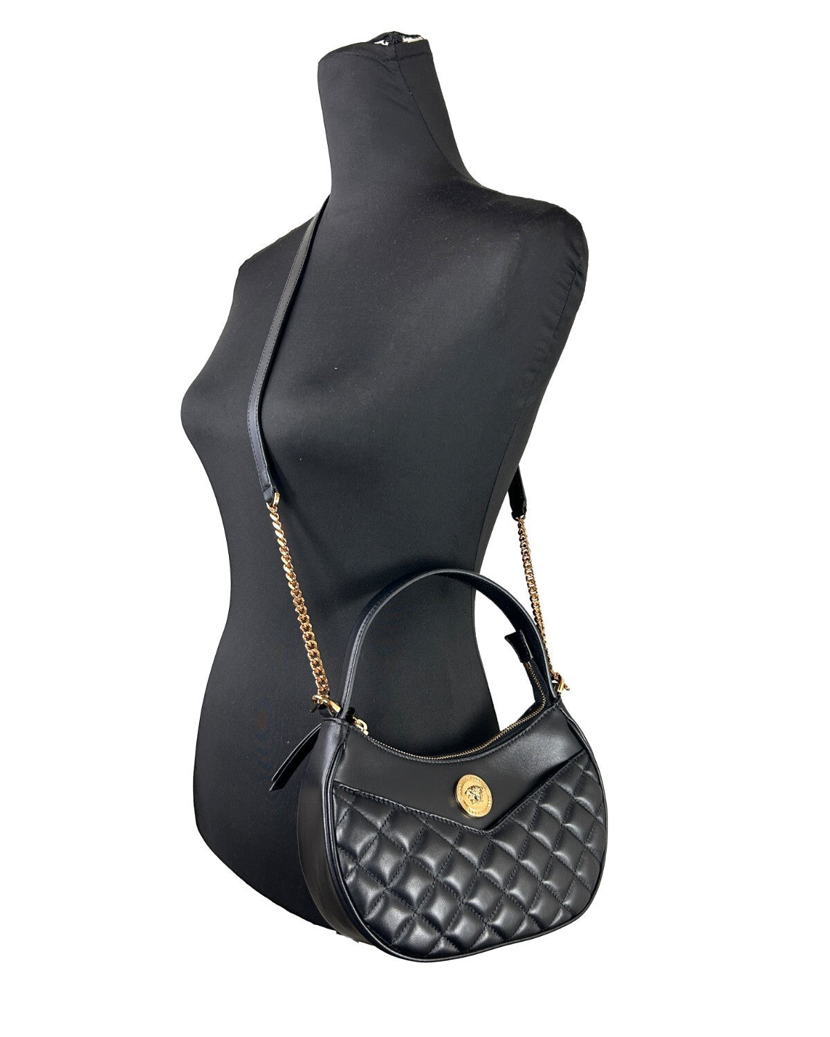 Versace – Quilted Leather Half Moon Chain Bag Black
