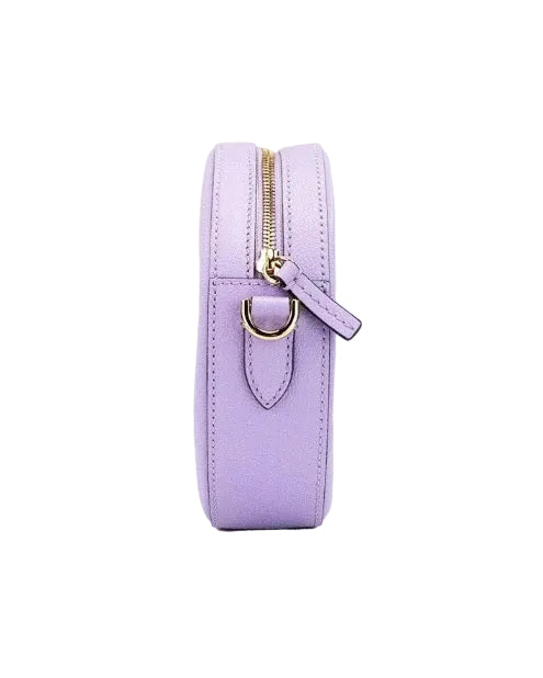 Versace – Round Disco Lilac Pebbled Leather Camera Case Crossbody Bag