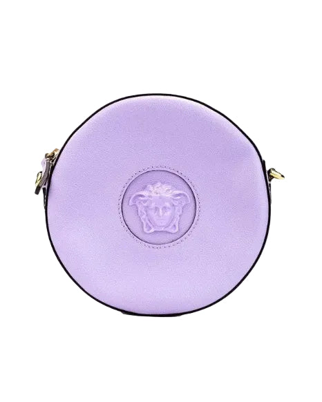 Versace – Round Disco Lilac Pebbled Leather Camera Case Crossbody Bag