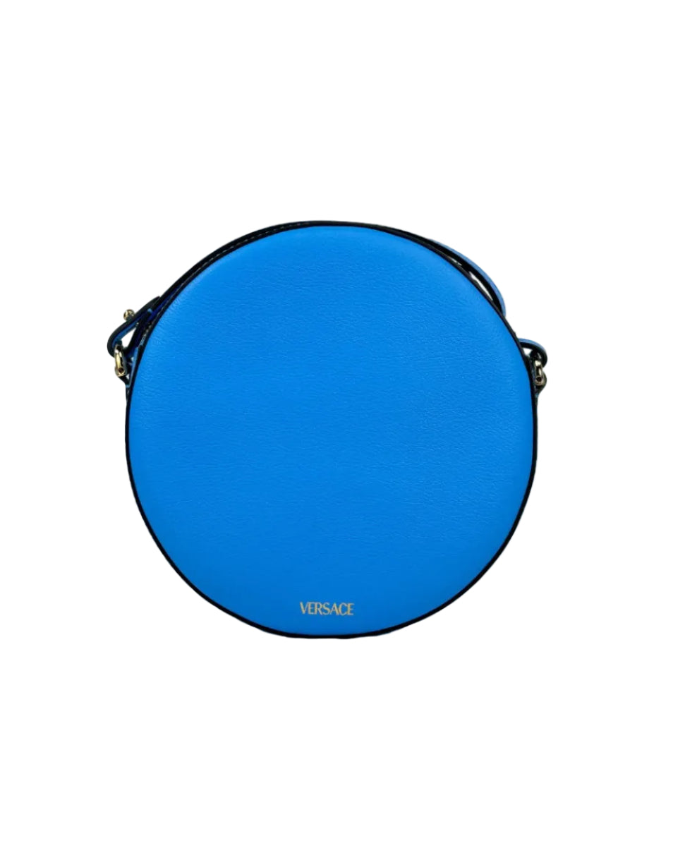 Versace – Round Pebbled Leather Medusa Camera Bag Blue