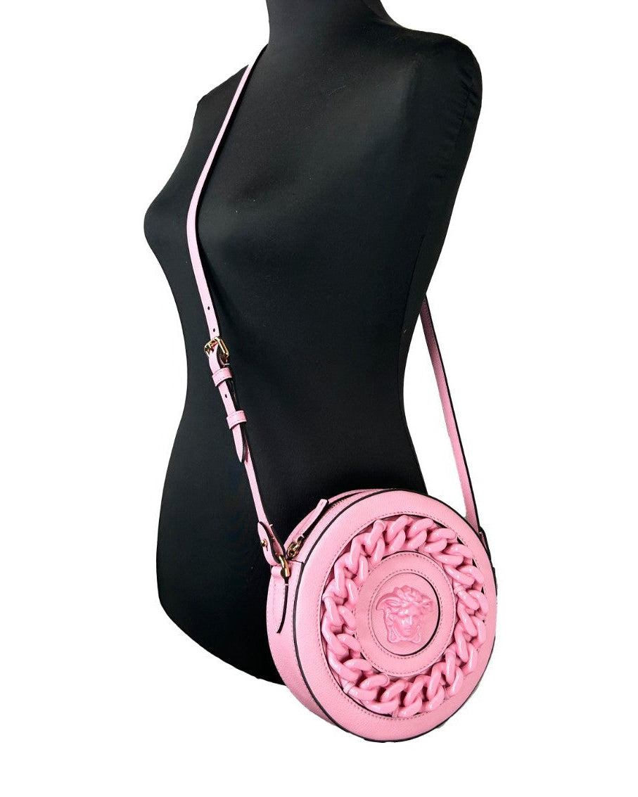 Versace – Round Pebbled Leather Camera Bag Pink