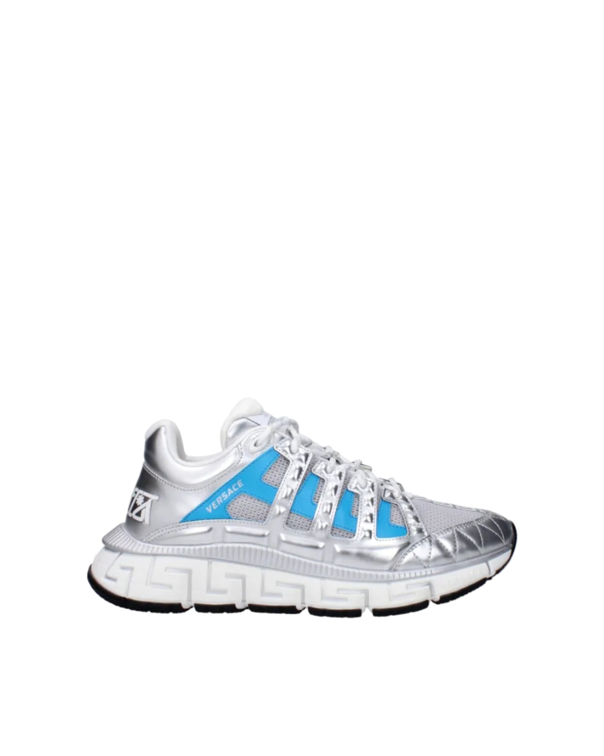 Versace – Silver Mesh Panel Sneakers Light Blue