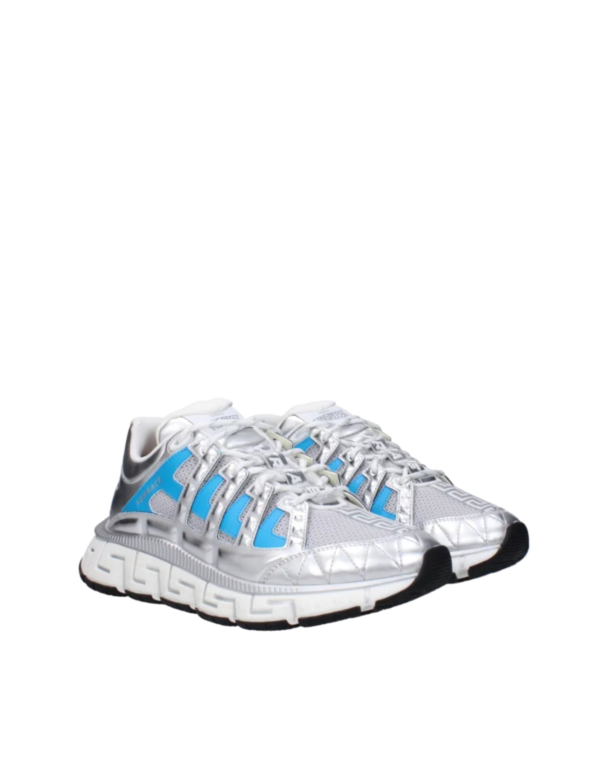 Versace – Silver Mesh Panel Sneakers Light Blue