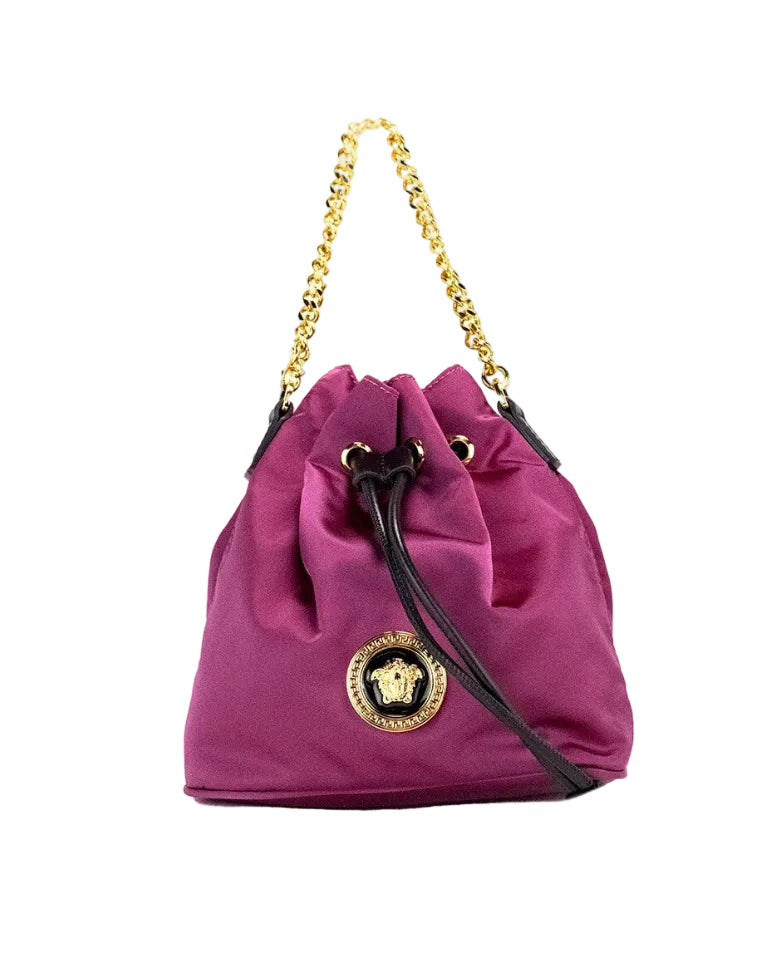 Versace – Small Dahlia Nylon Medusa Bucket Chain Crossbody Bag