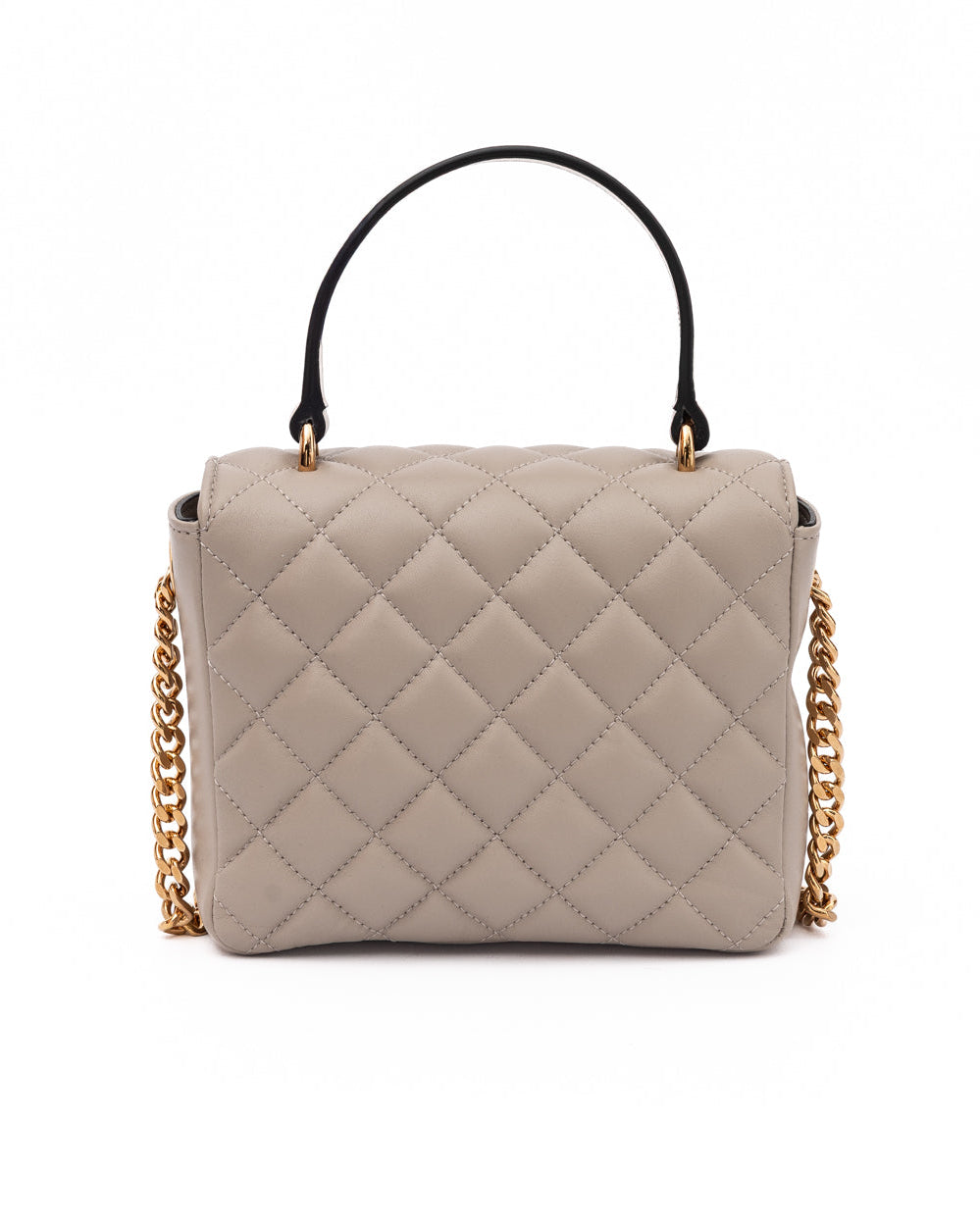 Versace – Quilted Lambskin Top Handle Shoulder Bag Taupe Medusa