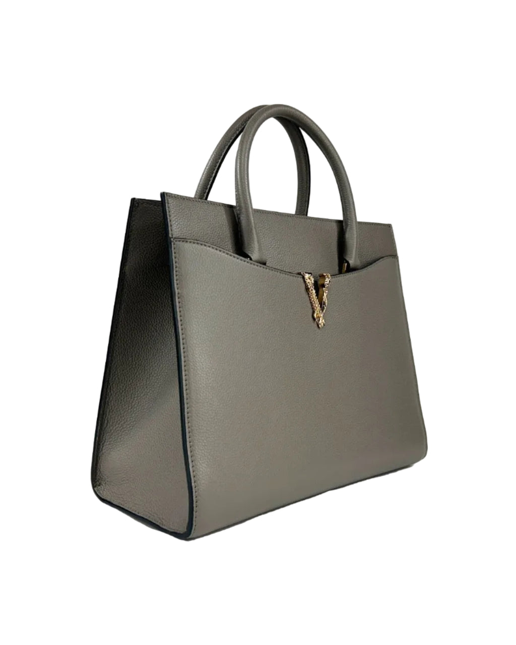 Versace – Virtus Large Leather Top Handle Satchel Bag Grey