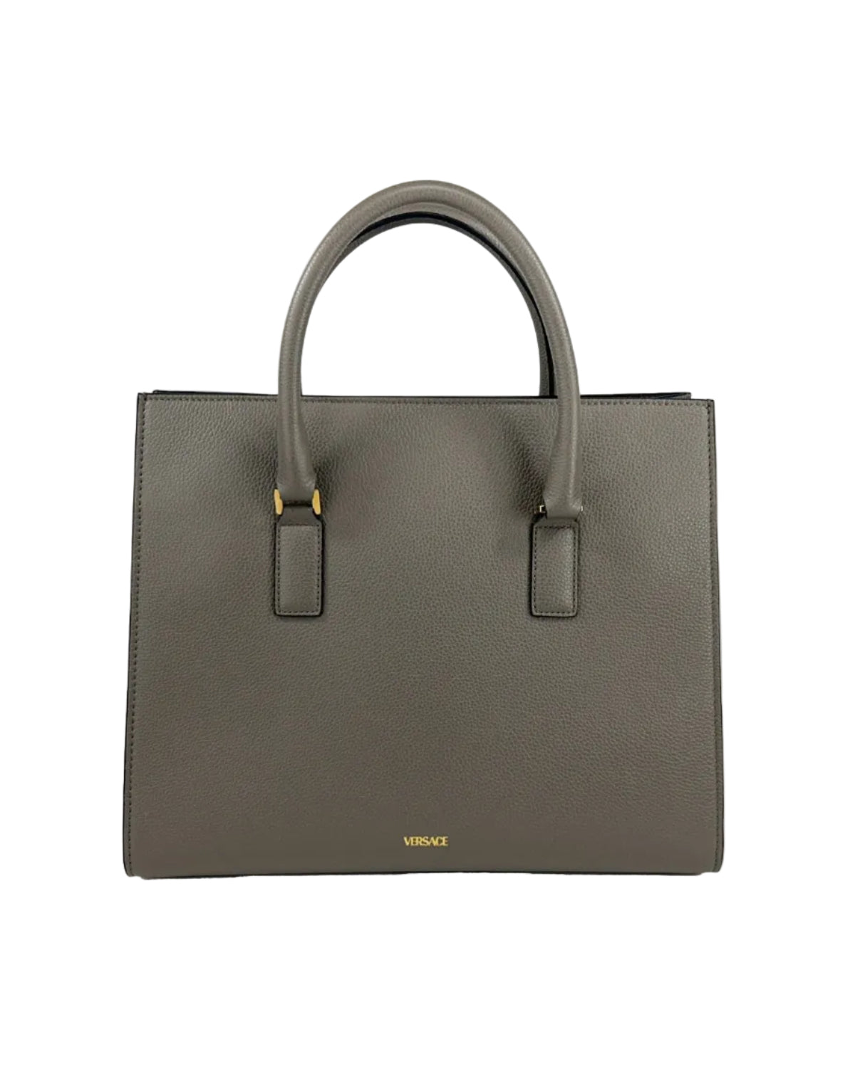 Versace – Virtus Large Leather Top Handle Satchel Bag Grey