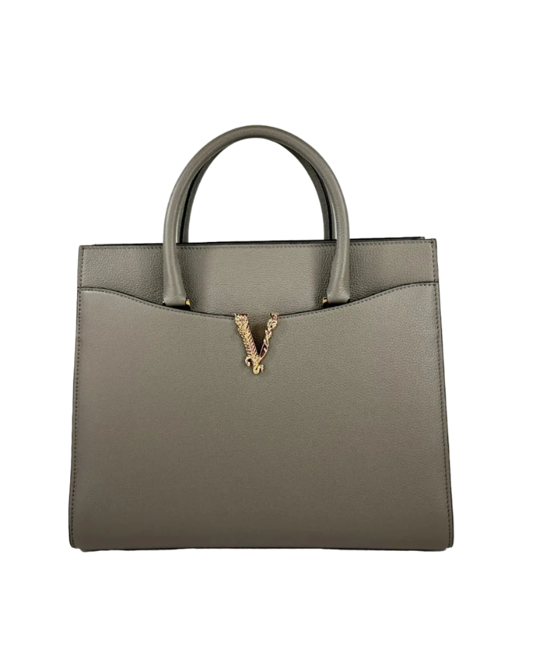 Versace – Virtus Large Leather Top Handle Satchel Bag Grey