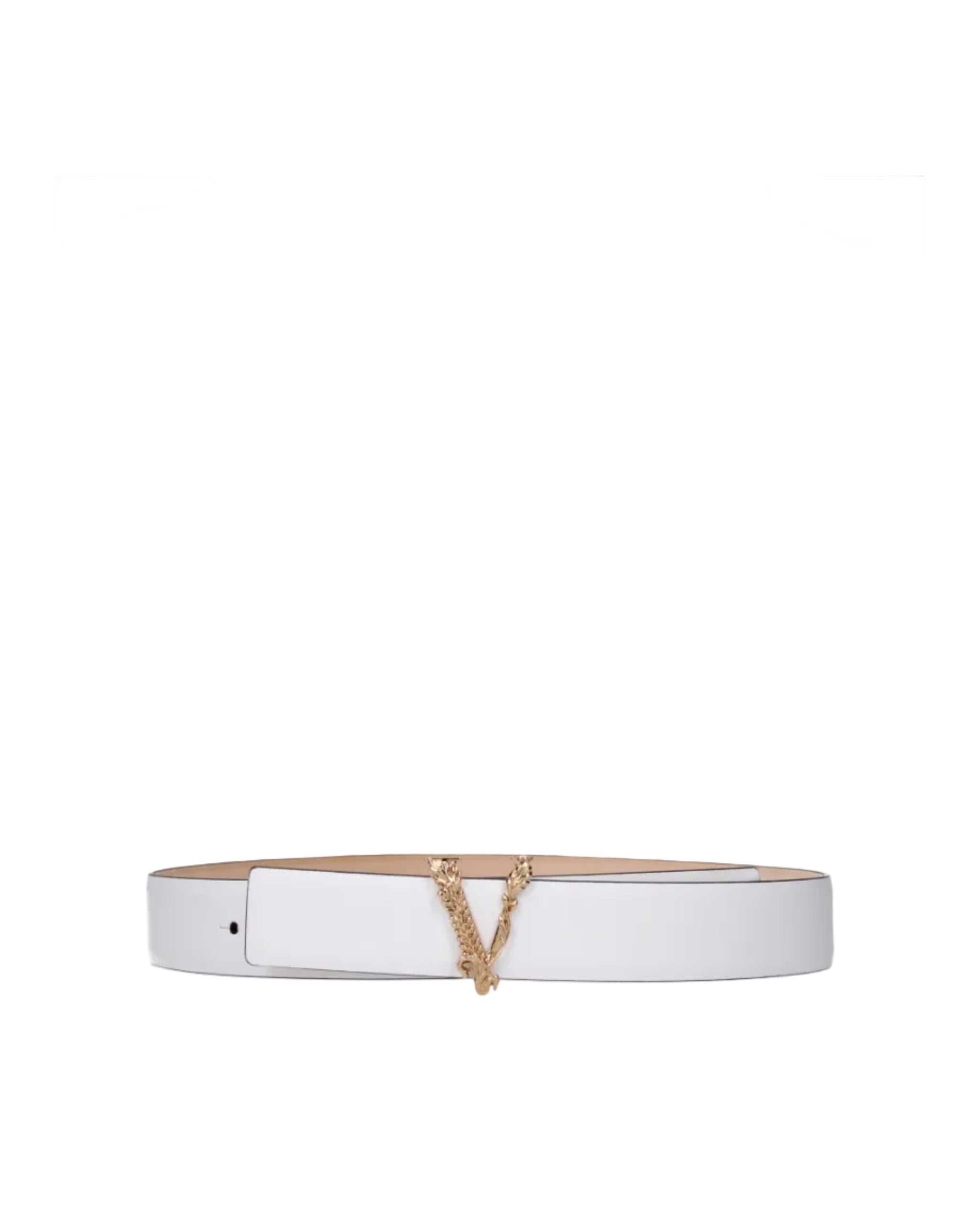 Versace – Virtus Leather Belt White & Gold