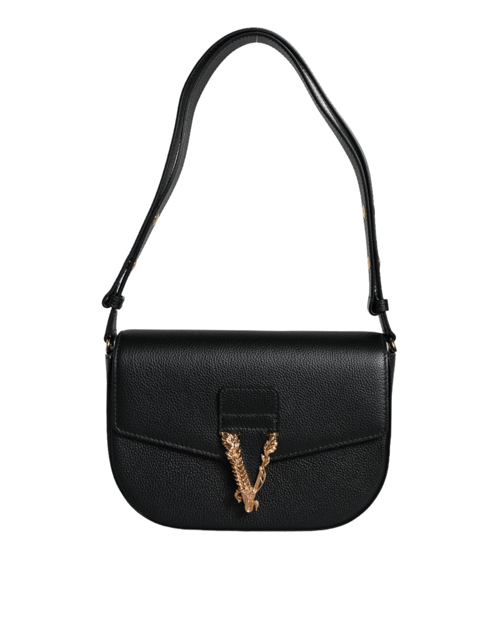 Versace – Virtus Leather Shoulder Bag Black