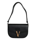 Versace – Virtus Leather Shoulder Bag Black
