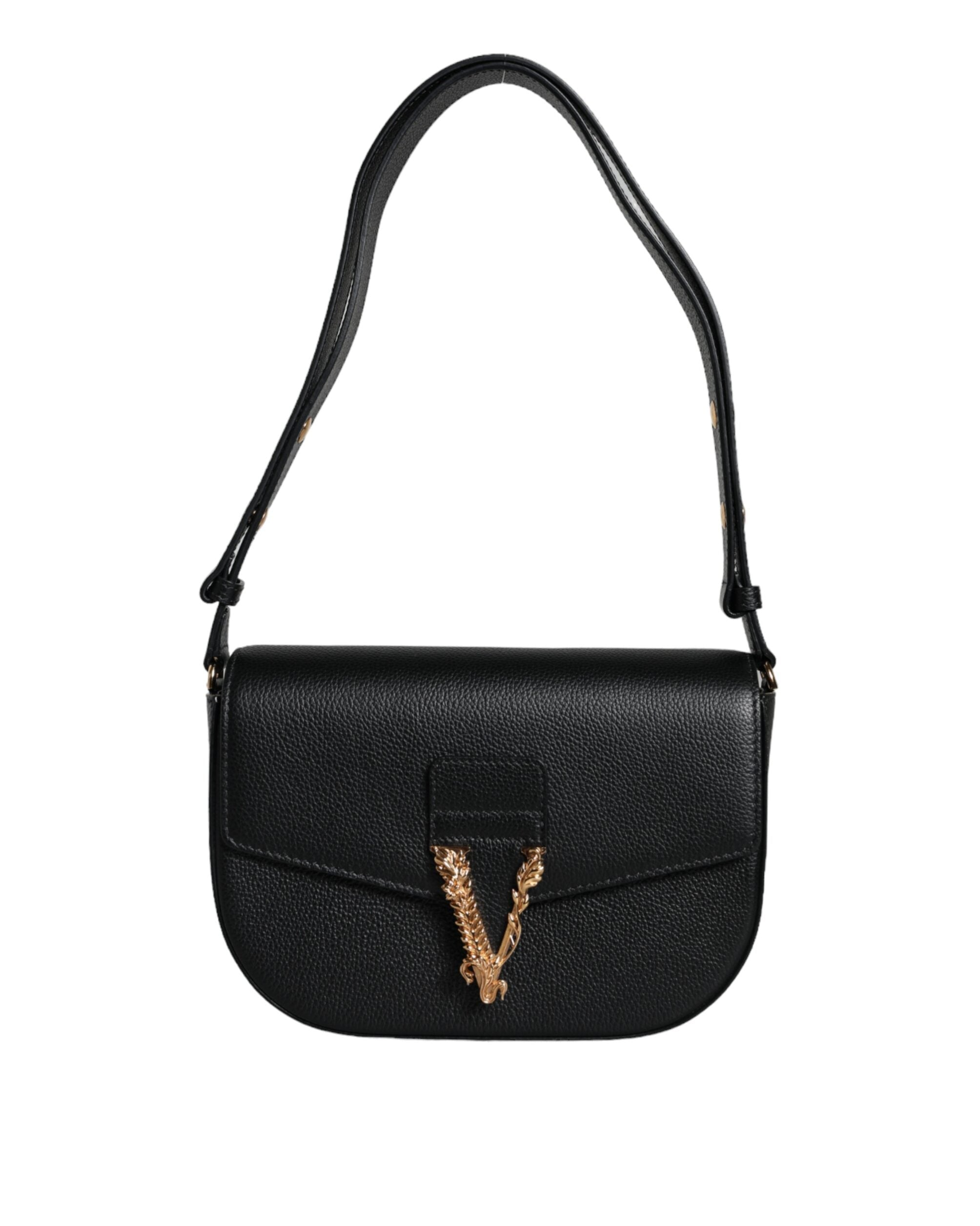 Versace – Virtus Leather Shoulder Bag Black