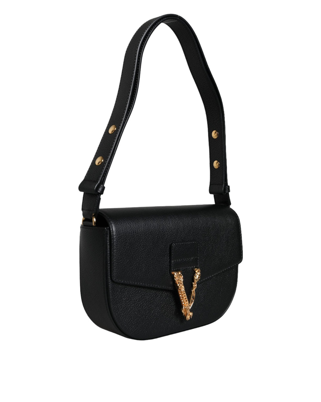 Versace – Virtus Leather Shoulder Bag Black