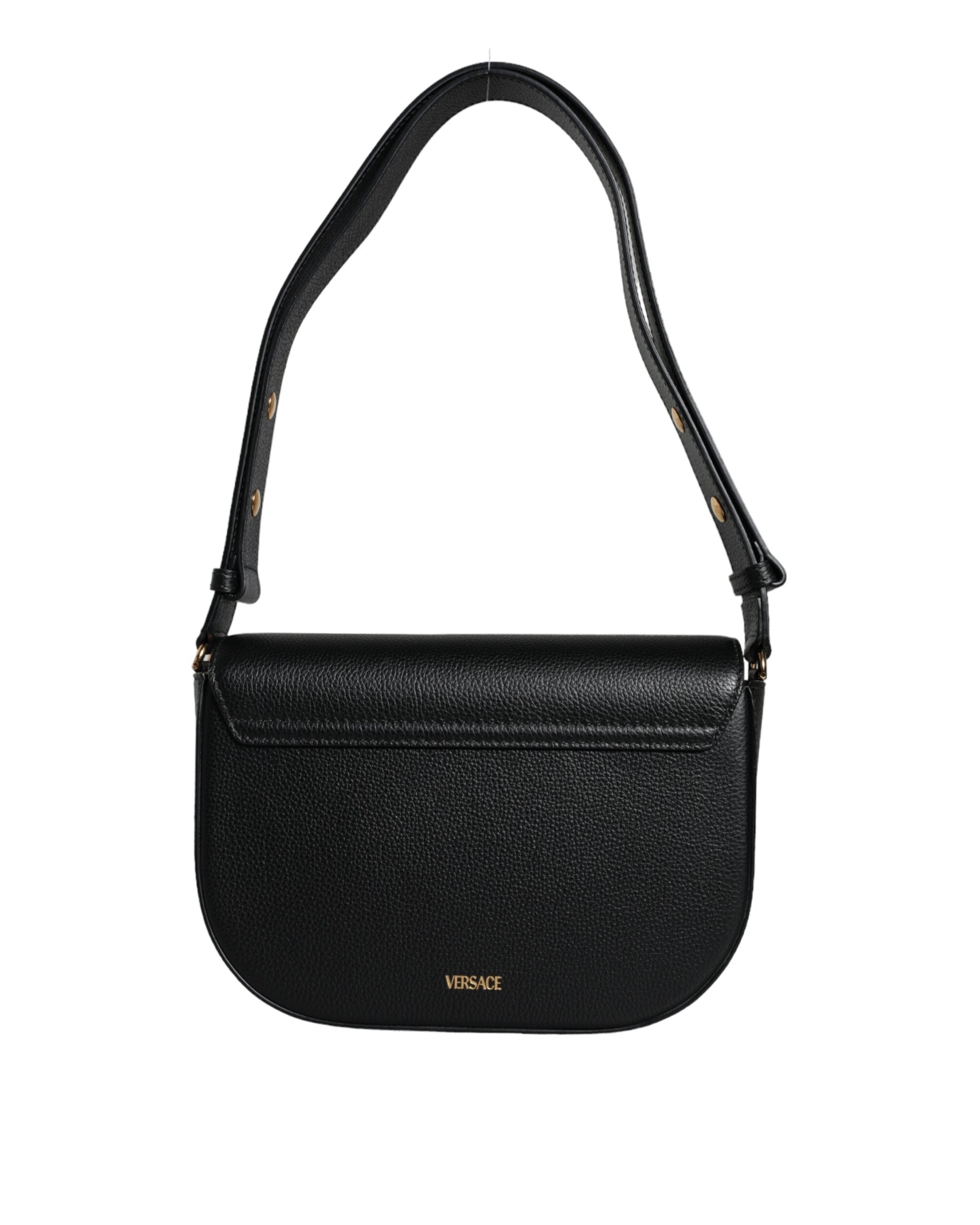 Versace – Virtus Leather Shoulder Bag Black