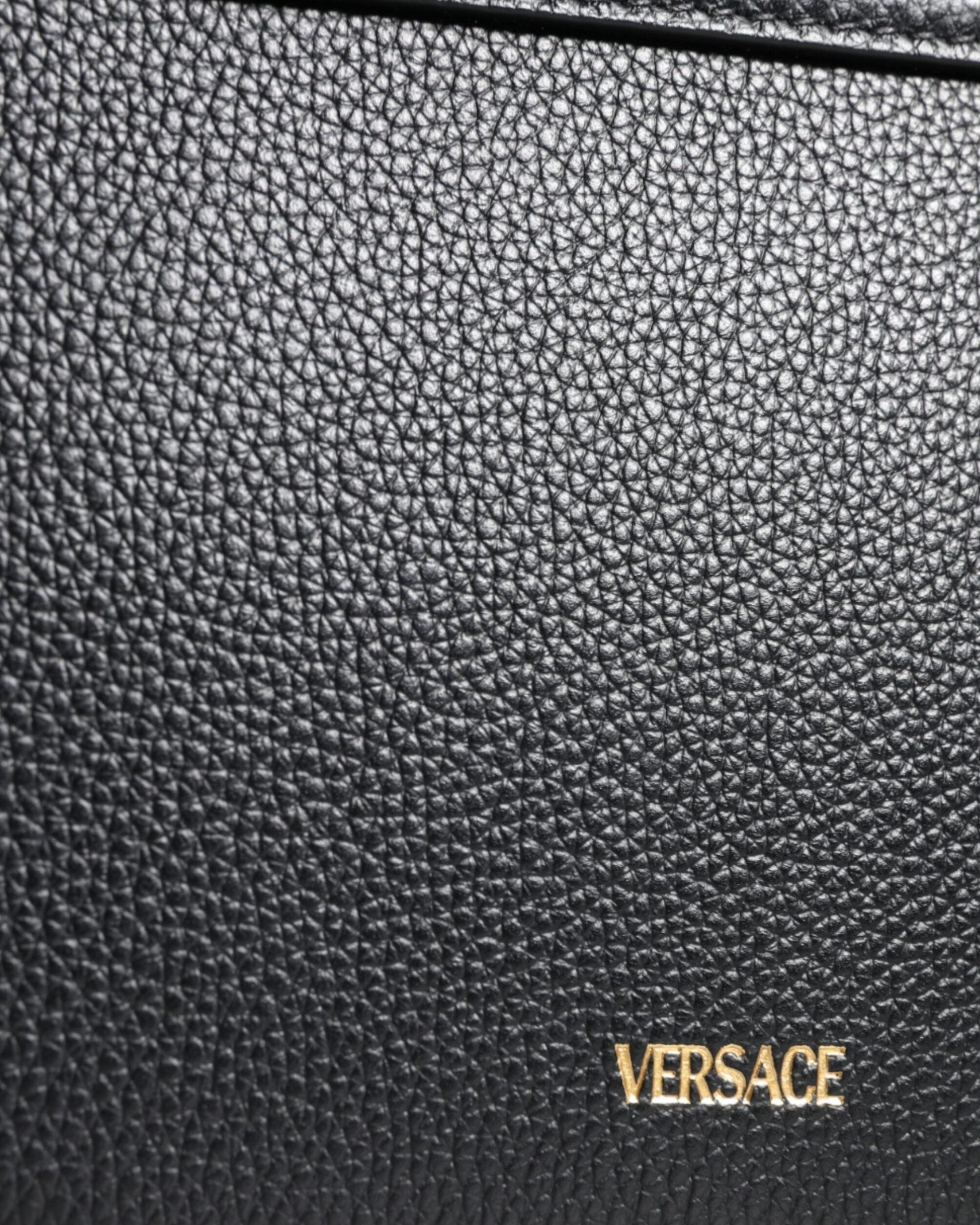 Versace – Virtus Leather Shoulder Bag Black