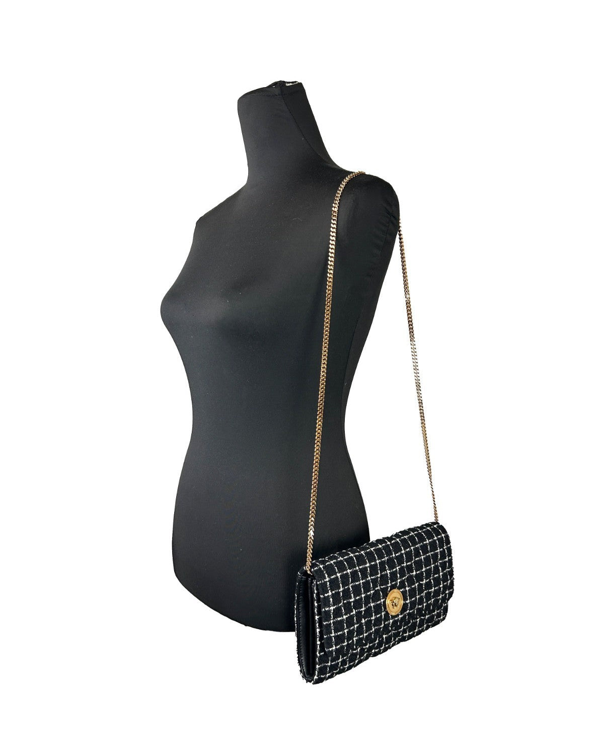 Versace Wallet On A Chain Fabric Black Crossbody Bag