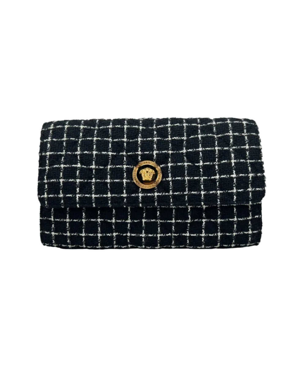 Versace Wallet On A Chain Fabric Black Crossbody Bag
