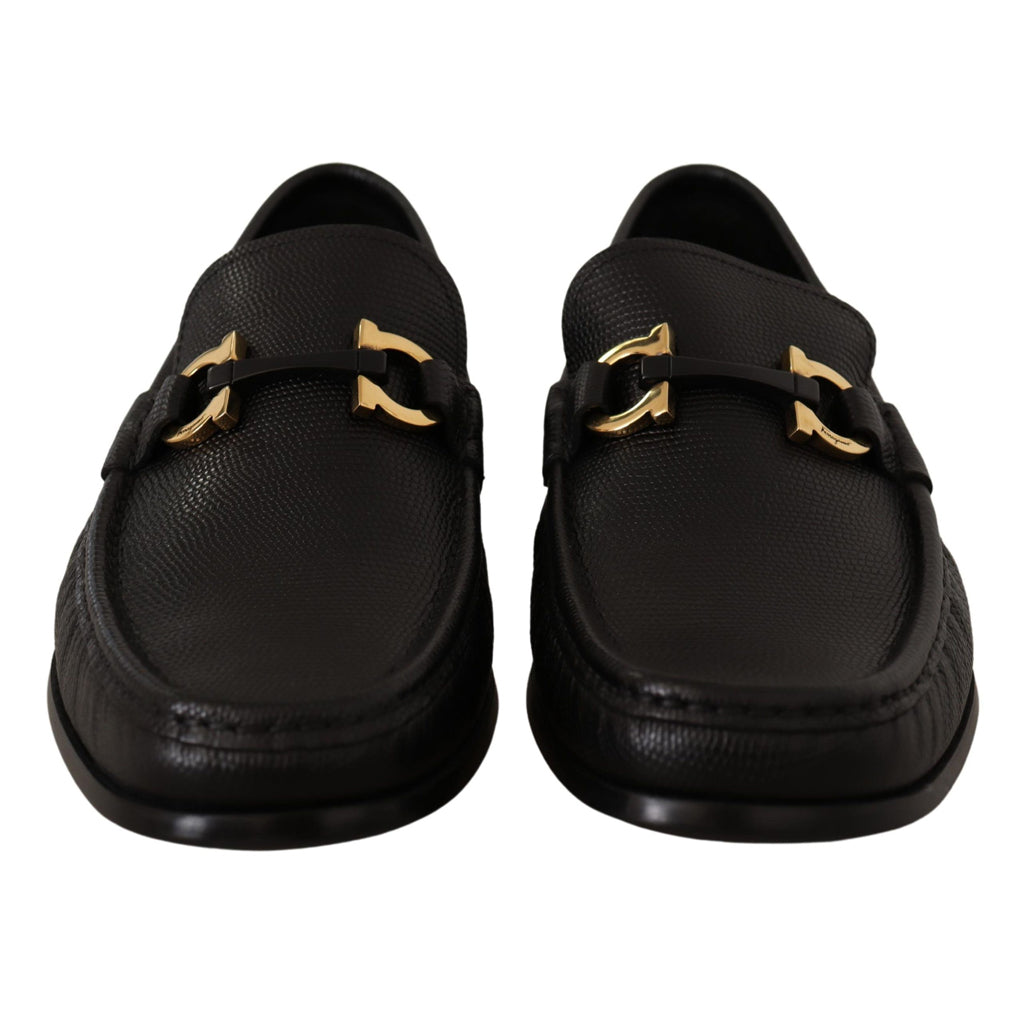 SALVATORE FERRAGAMO Black Calf Leather Moccasins Loafers Shoes