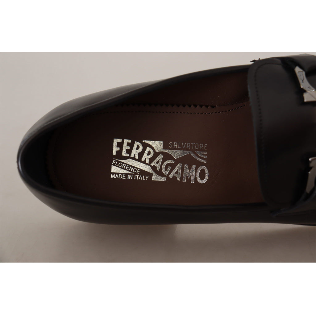 SALVATORE FERRAGAMO Black Calf Leather Moccasin Formal Shoes