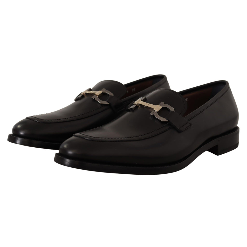 SALVATORE FERRAGAMO Black Calf Leather Moccasin Formal Shoes