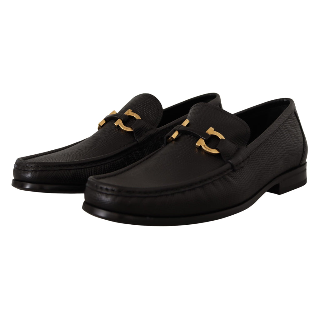 SALVATORE FERRAGAMO Black Calf Leather Moccasins Loafers Shoes