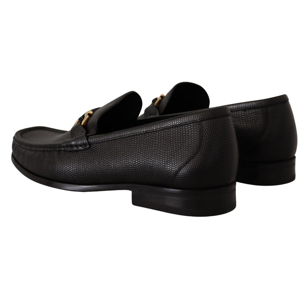 SALVATORE FERRAGAMO Black Calf Leather Moccasins Loafers Shoes