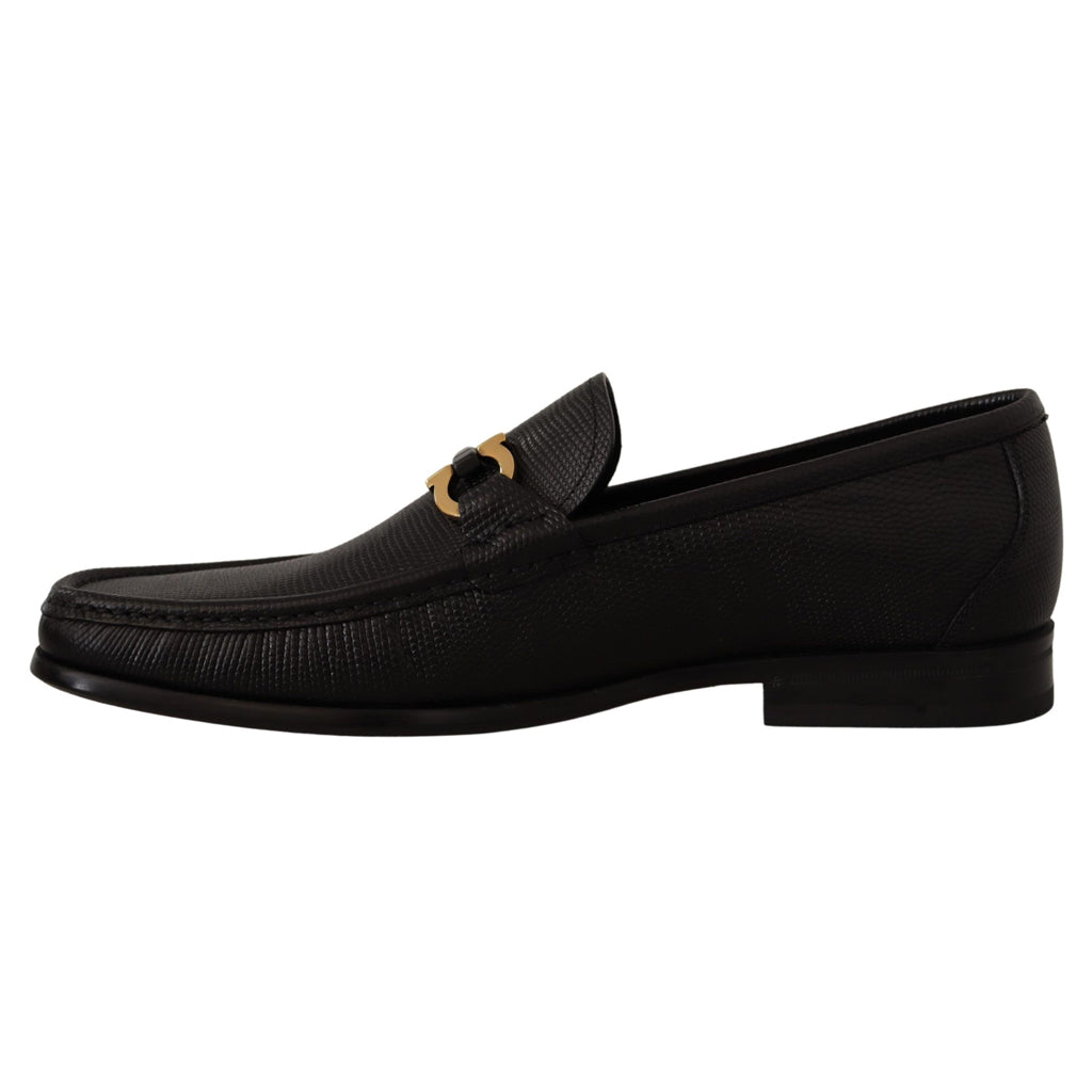 SALVATORE FERRAGAMO Black Calf Leather Moccasins Loafers Shoes