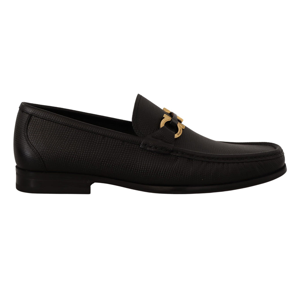 SALVATORE FERRAGAMO Black Calf Leather Moccasins Loafers Shoes