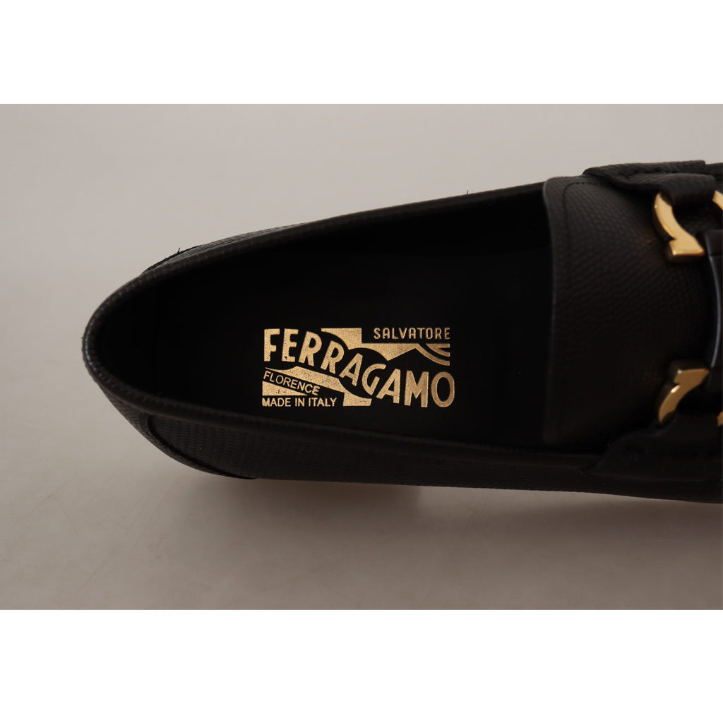 SALVATORE FERRAGAMO Black Calf Leather Moccasins Loafers Shoes