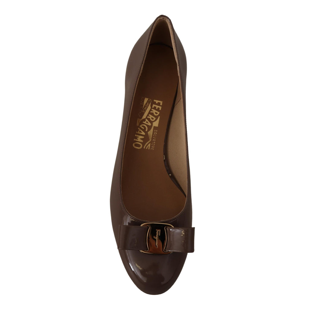 SALVATORE FERRAGAMO Brown Naplak Calf Leather Pumps Shoes