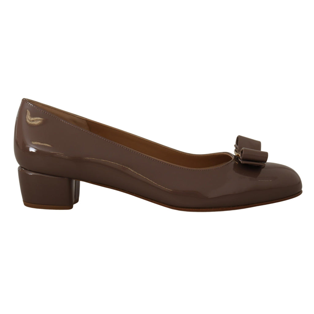 SALVATORE FERRAGAMO Brown Naplak Calf Leather Pumps Shoes