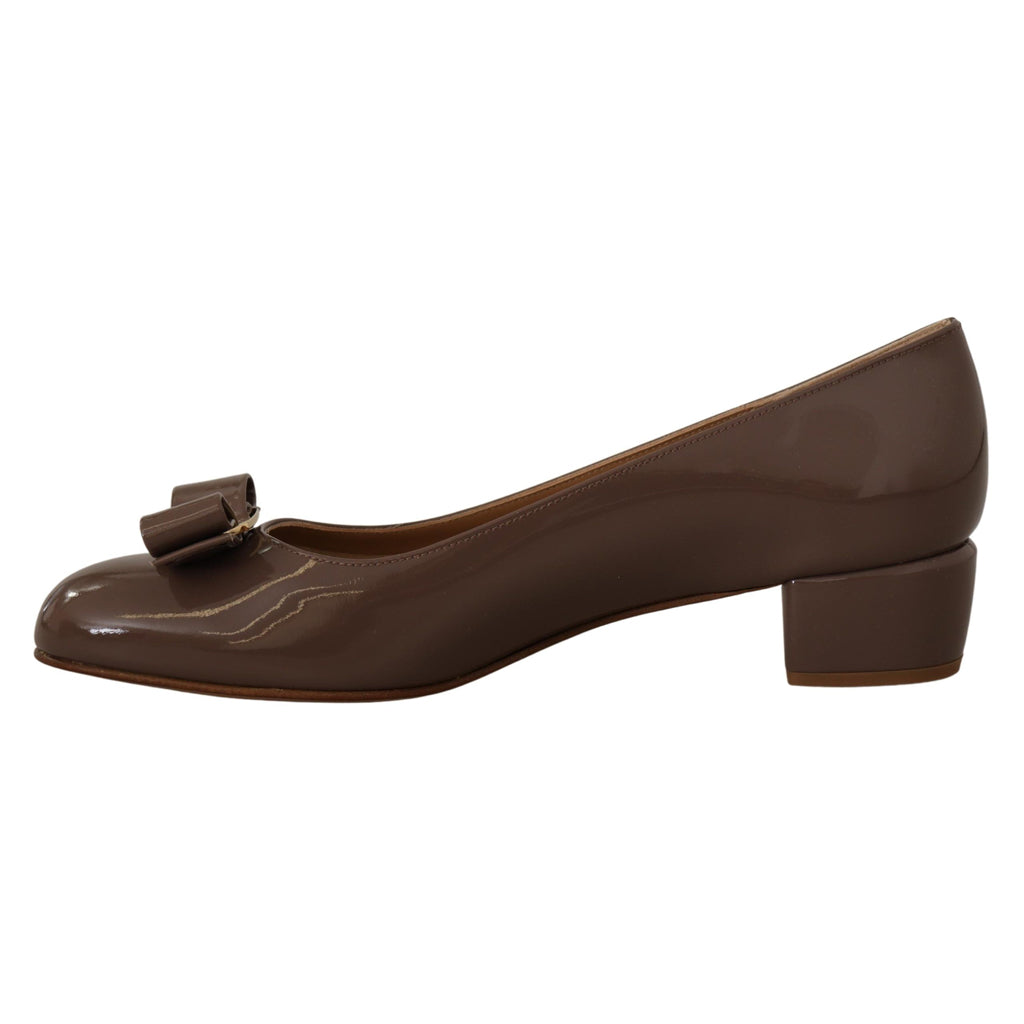 SALVATORE FERRAGAMO Brown Naplak Calf Leather Pumps Shoes