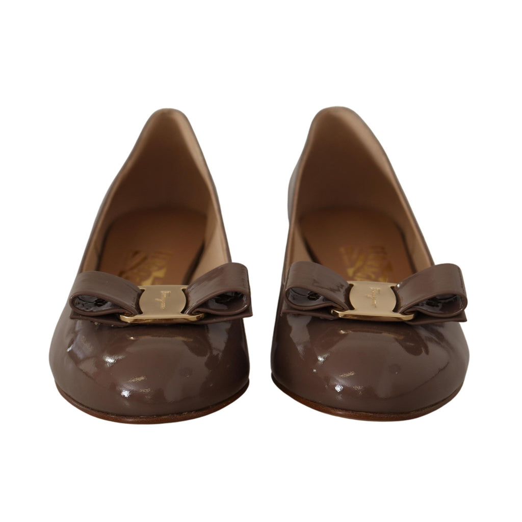 SALVATORE FERRAGAMO Brown Naplak Calf Leather Pumps Shoes